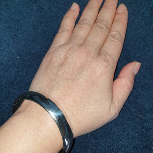 Vintage 925 Sterling Silver Chunky Wide Hinged Bracelet with Safety Chain - Picture 3 of 15